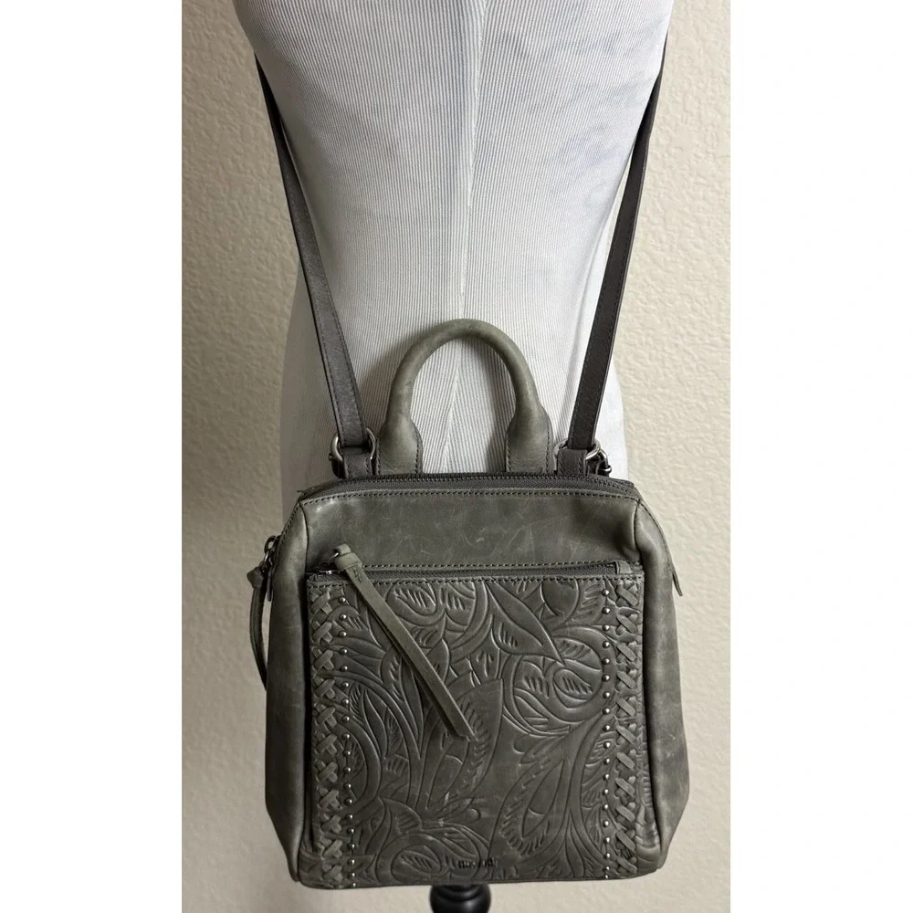 The Sak Loyola Convertible Backpack Gray Soft Tooled Leather Handbag